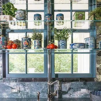 glass top shelves ,plants, window,