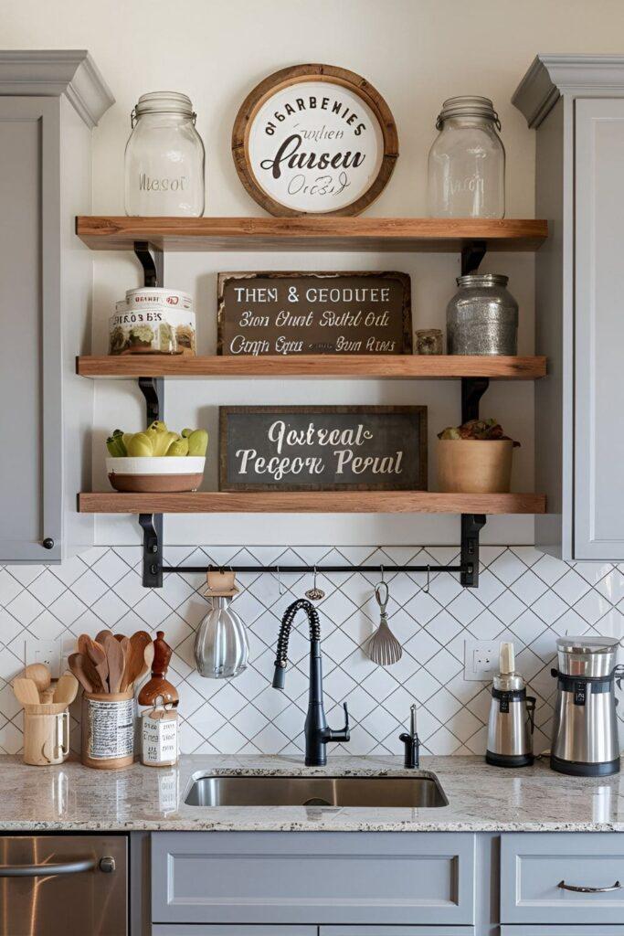 baking area sign board, baking items on selves