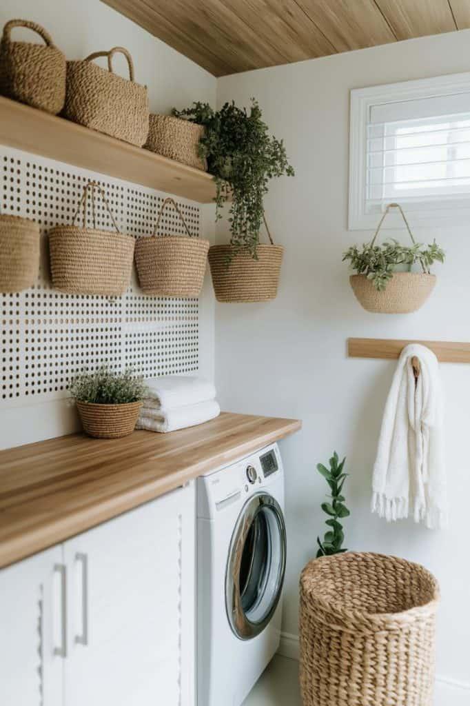 woven decor elements in laundry
