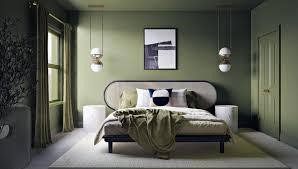 moody dark color green shade bedroom