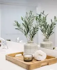 greenery on countertop with tray