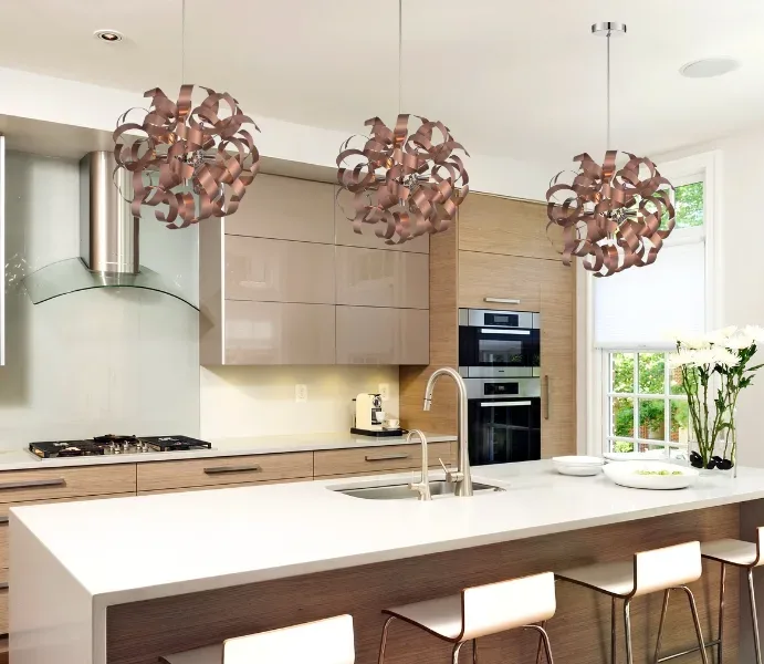 copper fixtures lightening in kitchen